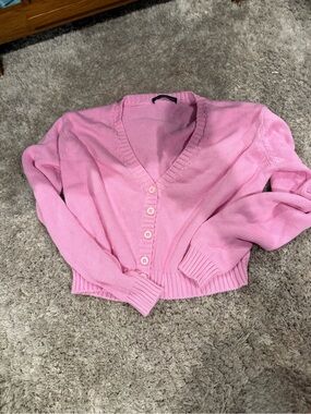 Brandy Melville Pink V-Neck Button Front Cardigan